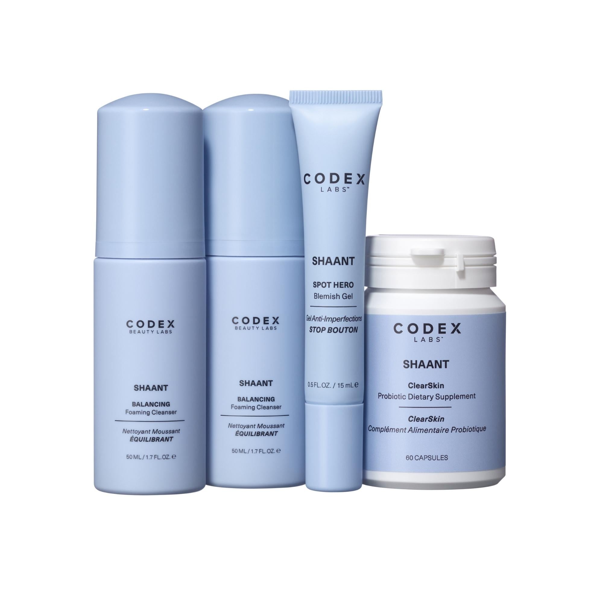 Codex Labs skincare and supplement products on a white background